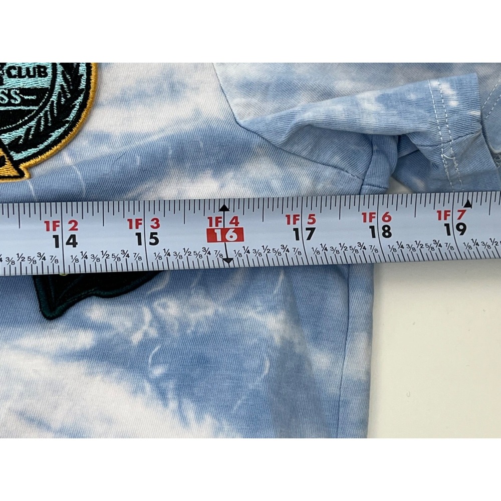 GUESS Designer T Shirt Tie-Dye Blue with Unique Patches Unisex Sz Small - Picture 10 of 10